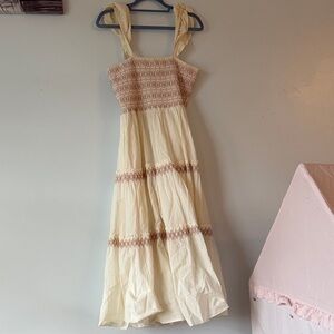 Madewell Lucie Smocked Cream and Pink Maxi Dress